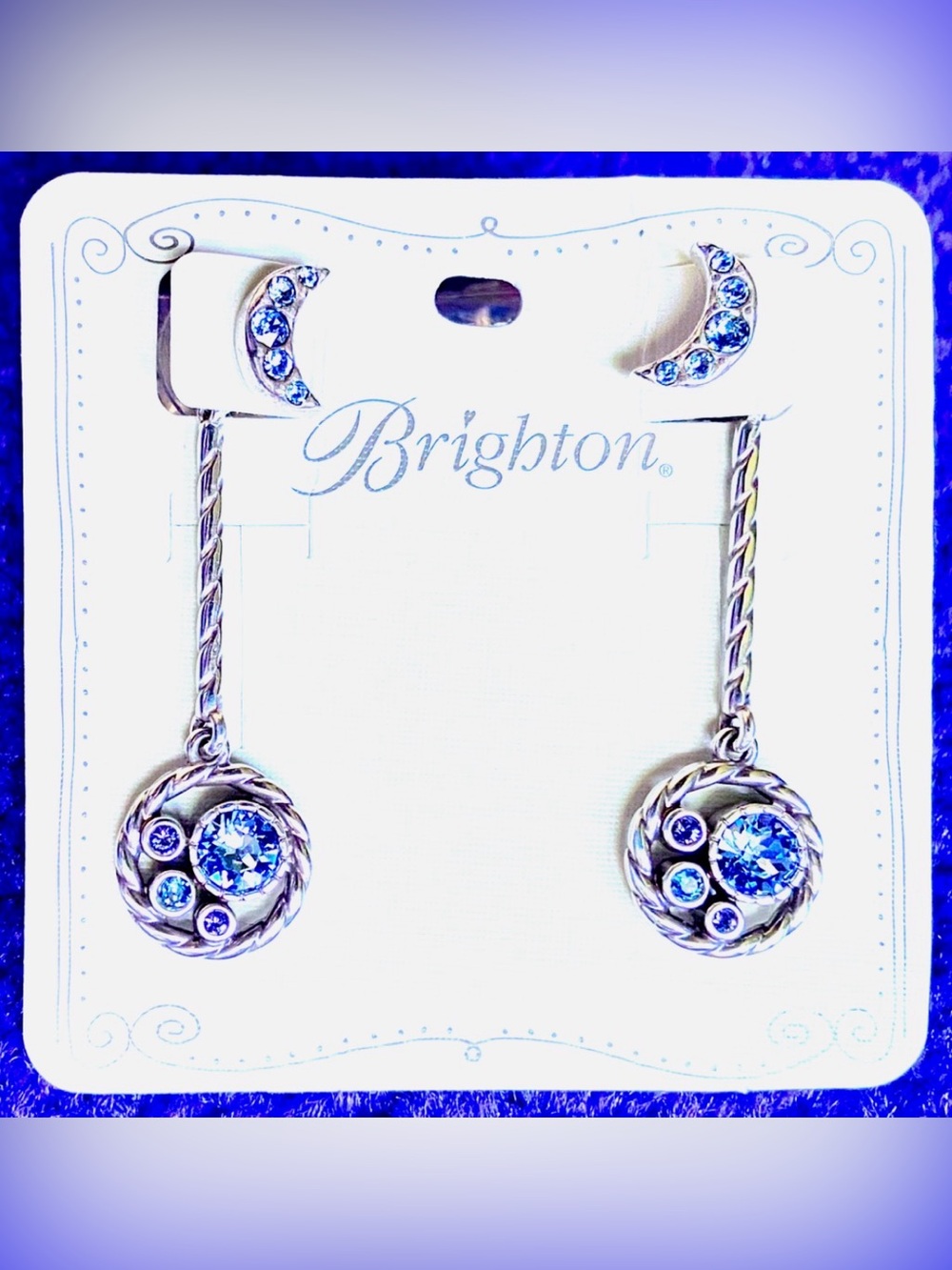 🩵 SUPER RARE! BRIGHTON HALO EARRINGS! 💜 TANZANITE SWAROVSKI CRYSTAL - RETIRED